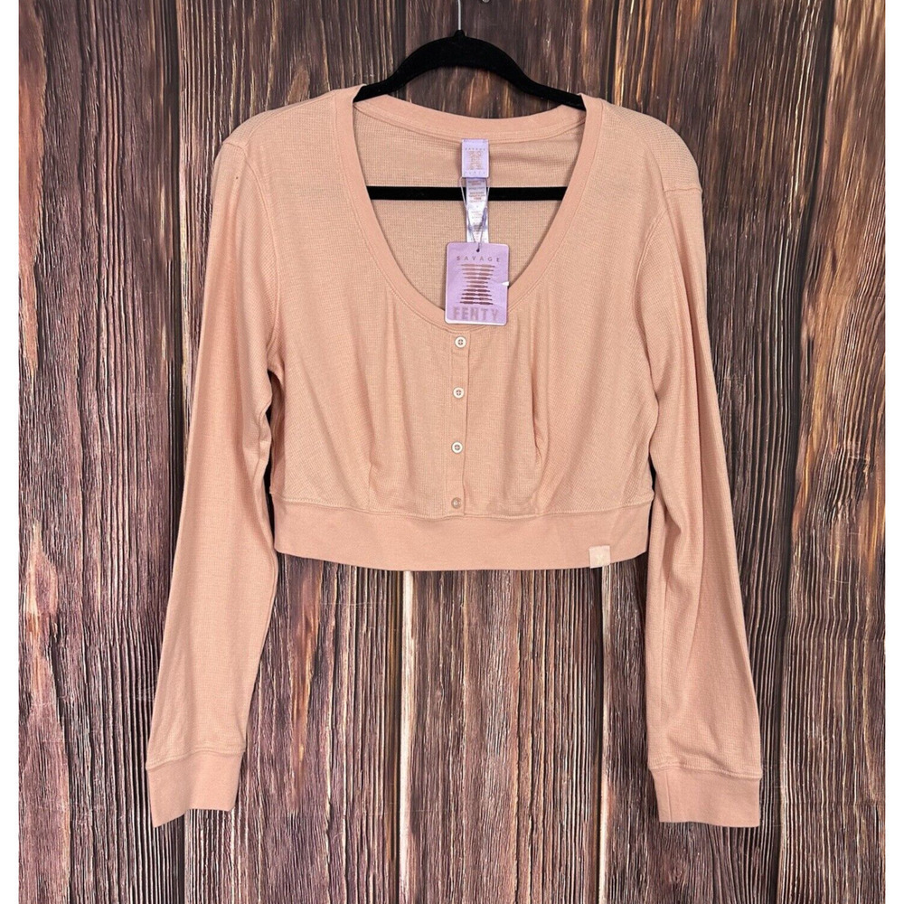 NWT‎ Savage Fenty Light Pink Waffle Knit Long Sleeve Crop Top Plus Size 1X